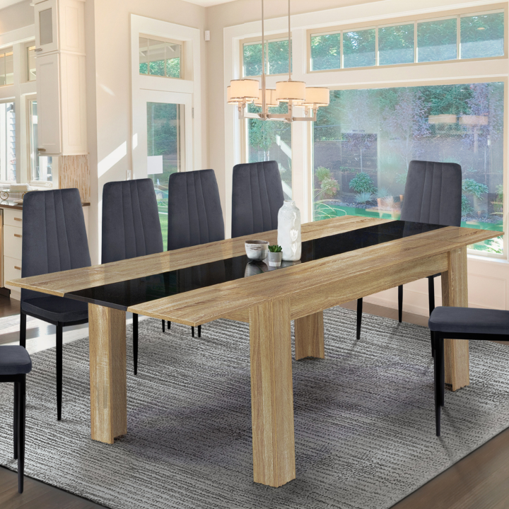 Mesa de comedor extensible 6-10 personas 140-220 cm imitación haya y negro - GEORGIA | ID Market