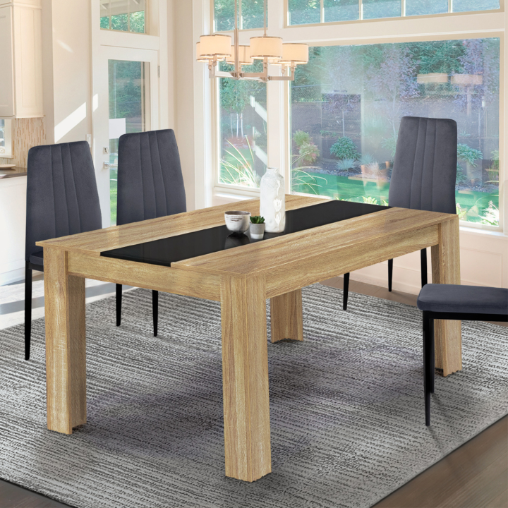 Mesa de comedor extensible 6-10 personas 140-220 cm imitación haya y negro - GEORGIA | ID Market