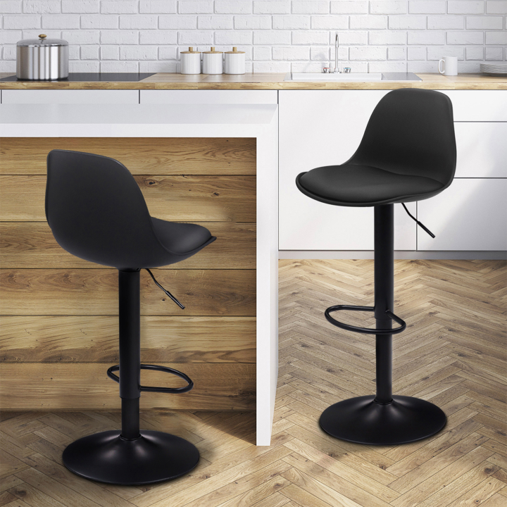 Lot de 2 tabourets de bar KARL design noir pied noir