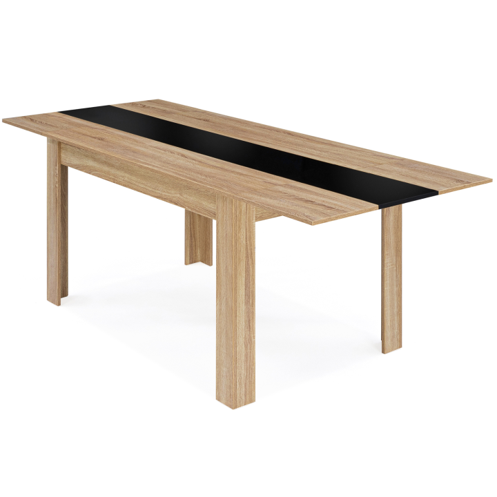 Mesa de comedor extensible 6-10 personas 140-220 cm imitación haya y negro - GEORGIA | ID Market