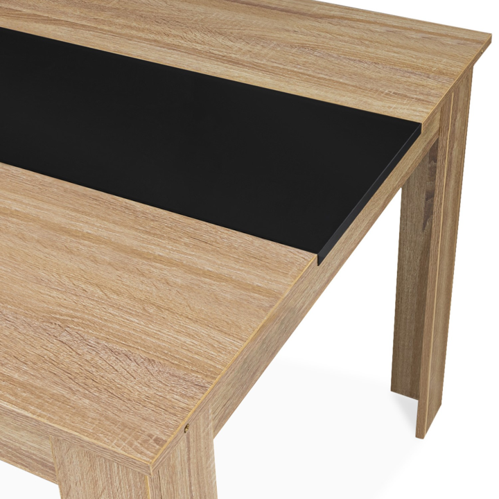 Mesa de comedor extensible 6-10 personas 140-220 cm imitación haya y negro - GEORGIA | ID Market