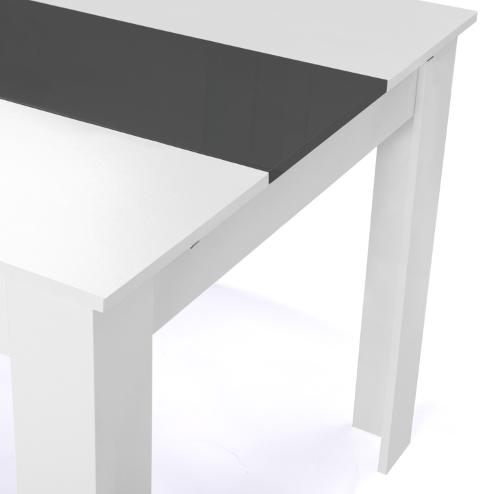 Table à manger extensible rectangle GEORGIA 6-10 personnes blanche et grise 140-220 x 90 cm