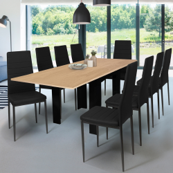 Mesa de comedor extensible para 6 a 10 personas en negro y imitación de haya - DONA | ID Market