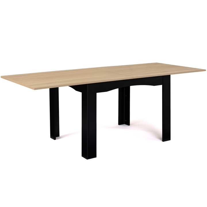 Mesa de comedor extensible para 6 a 10 personas en negro y imitación de haya - DONA | ID Market