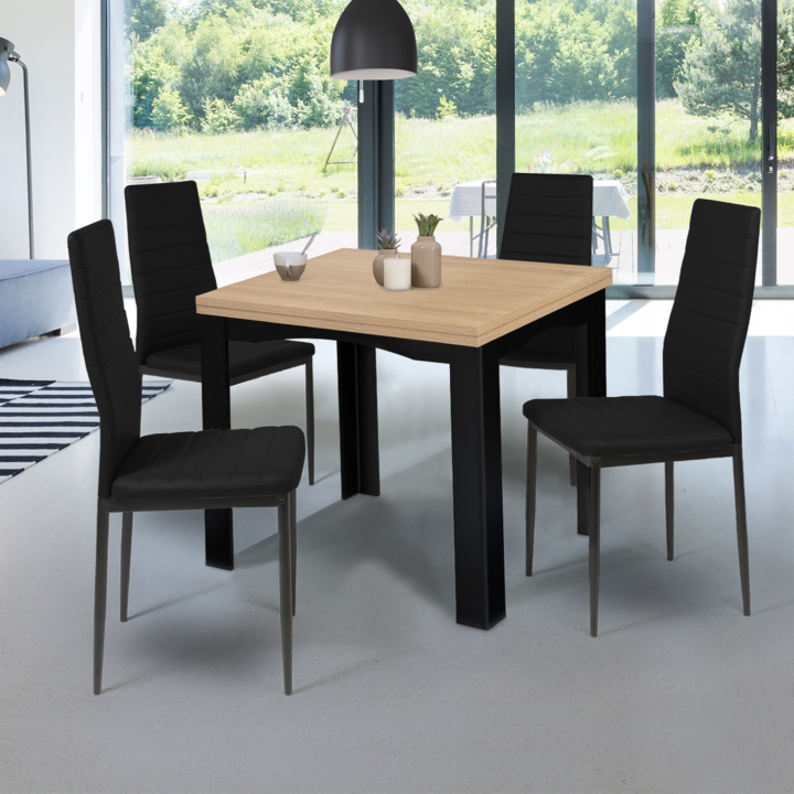 Mesa de comedor extensible para 6 a 10 personas en negro y imitación de haya - DONA | ID Market