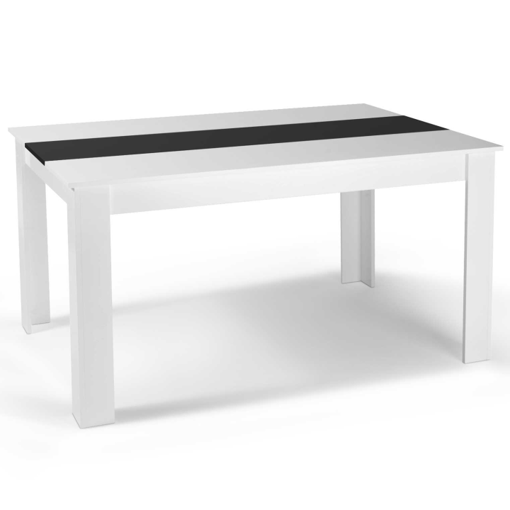 Ensemble table à manger GEORGIA 140 cm blanche et noire et 6 chaises ROMANE noires liseré blanc