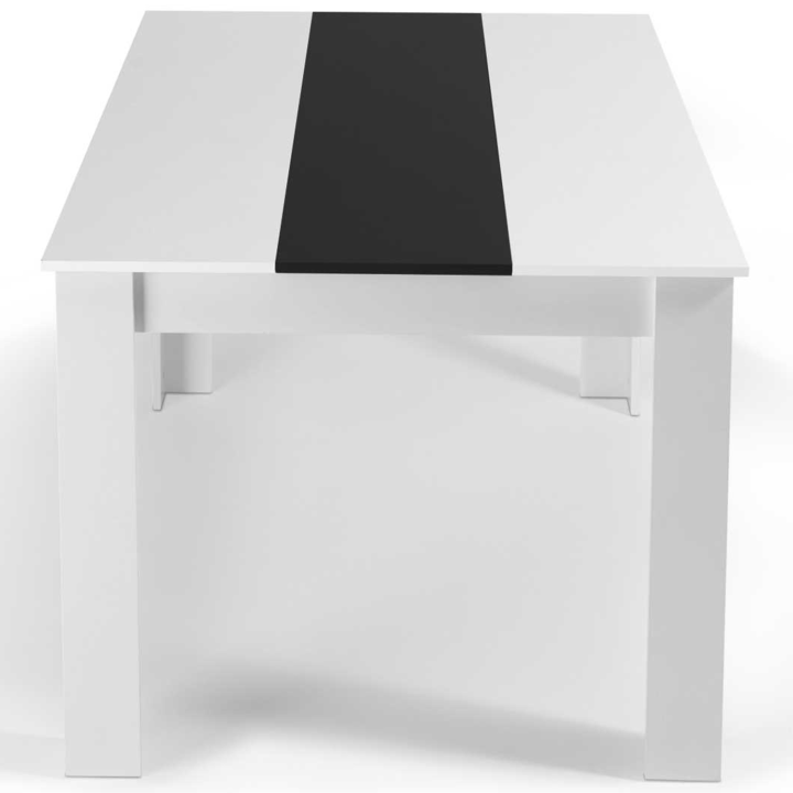 Ensemble table à manger GEORGIA 140 cm blanche et noire et 6 chaises ROMANE noires liseré blanc