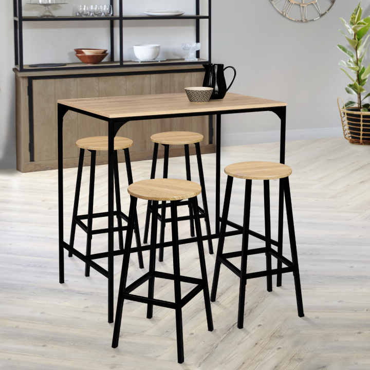 Lot de 4 tabourets de bar DETROIT assise ronde design industriel