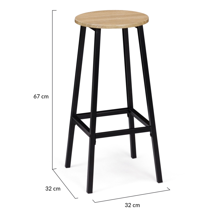 Lot de 4 tabourets de bar DETROIT assise ronde design industriel