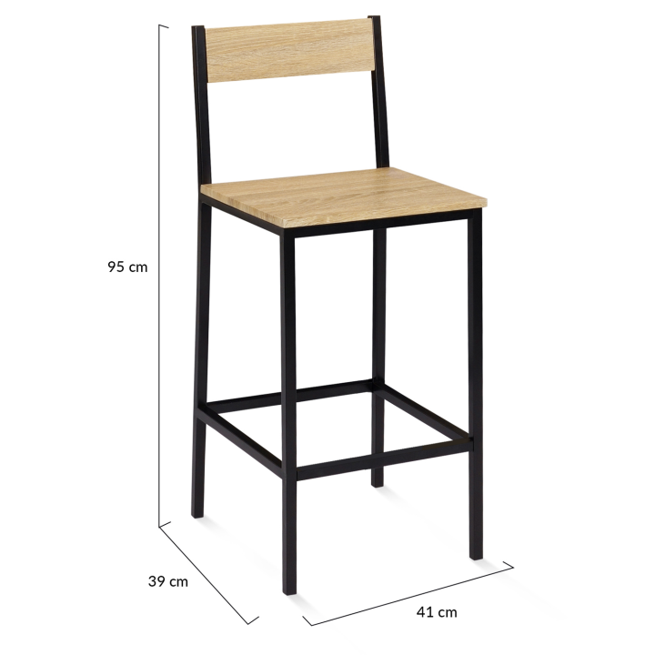 Lot de 4 tabourets de bar DETROIT avec dossier chaise de cuisine design industriel