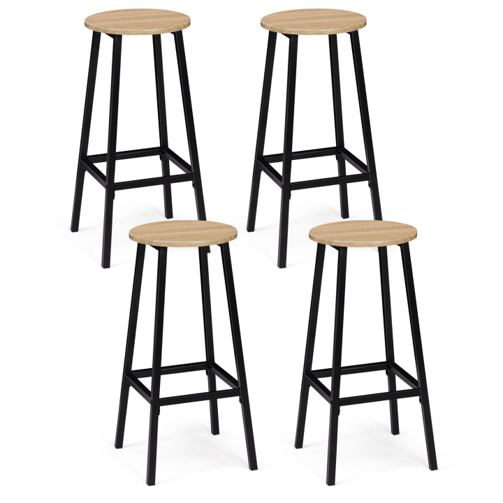 Lot de 4 tabourets de bar DETROIT assise ronde design industriel