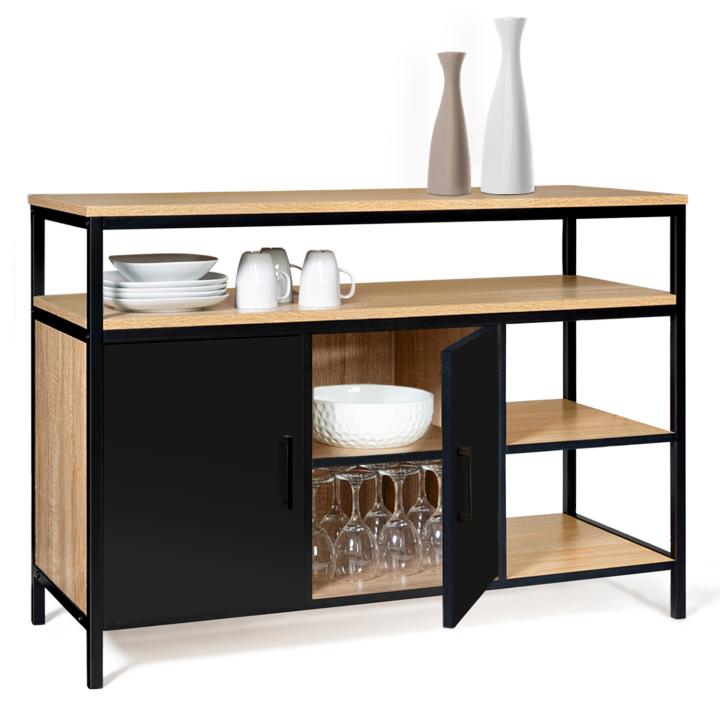 Buffet bas 2 portes noires 100 cm BOSTON design industriel