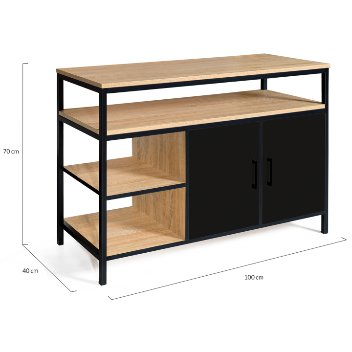 Aparador industrial de 2 puertas con estantes, 100 cm - BOSTON | ID Market