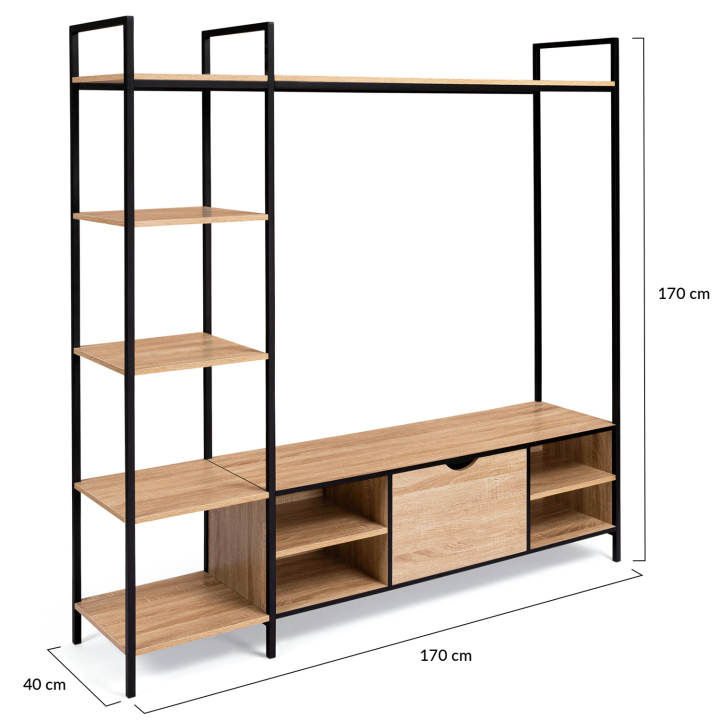 Ensemble meuble TV 170 cm DETROIT avec étagères design industriel