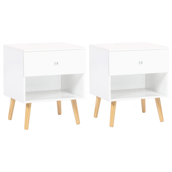 Lot de 2 chevets 1 tiroir EMMIE scandinave bois blanc