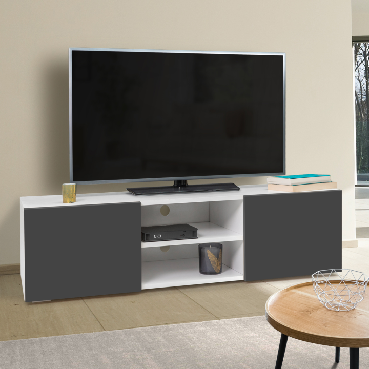 Mueble TV blanco barato con puertas gris antracita - ELI | ID Market