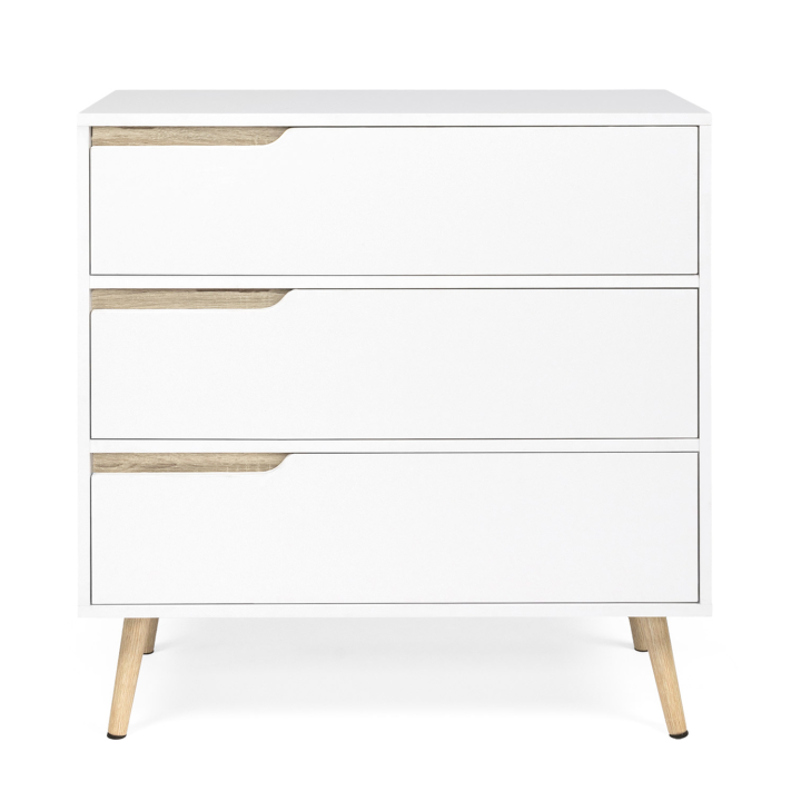 Commode 3 tiroirs scandinave blanc et bois