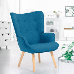 Fauteuil scandinave IVAR en tissu bleu canard