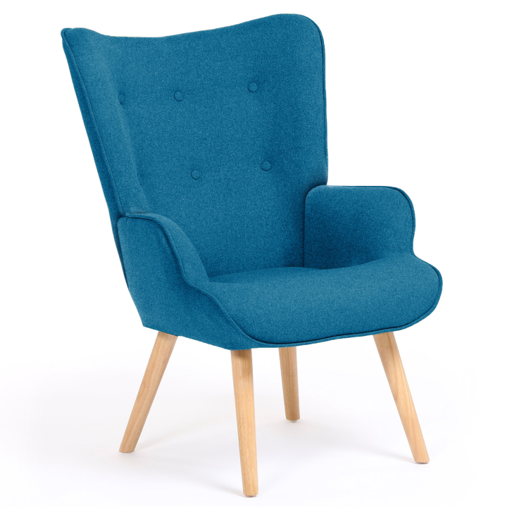 Fauteuil scandinave IVAR en tissu bleu canard