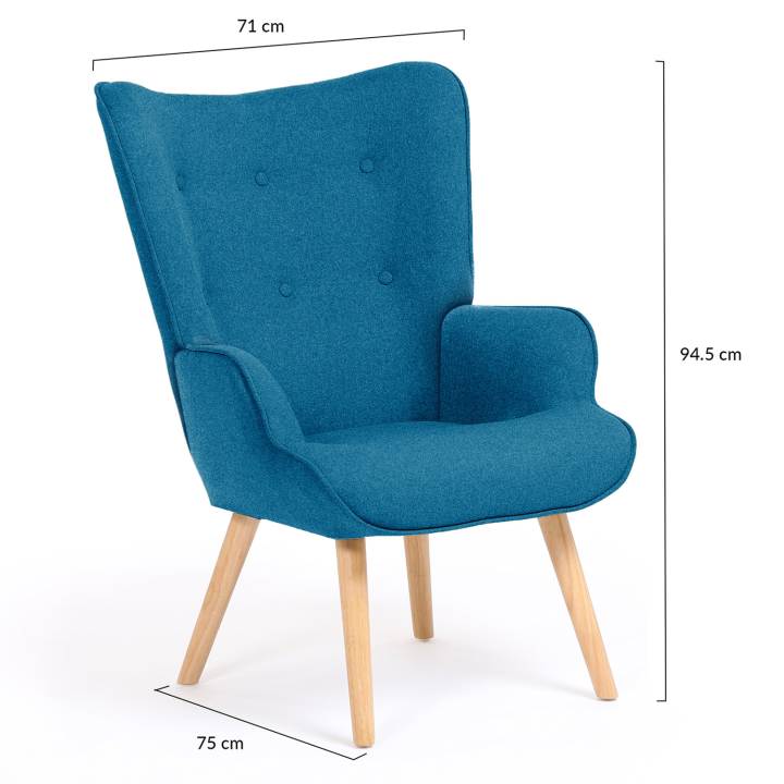 Fauteuil scandinave IVAR en tissu bleu canard