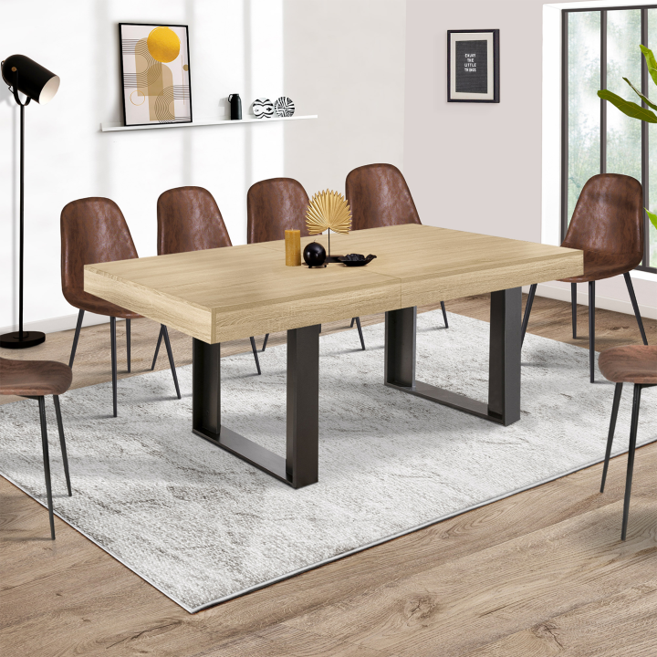 Mesa de comedor extensible de madera y negro de 200 a 300 cm - PHOENIX | ID Market