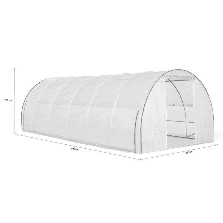 Serre tunnel de jardin 18M² blanche relevable avec moustiquaire