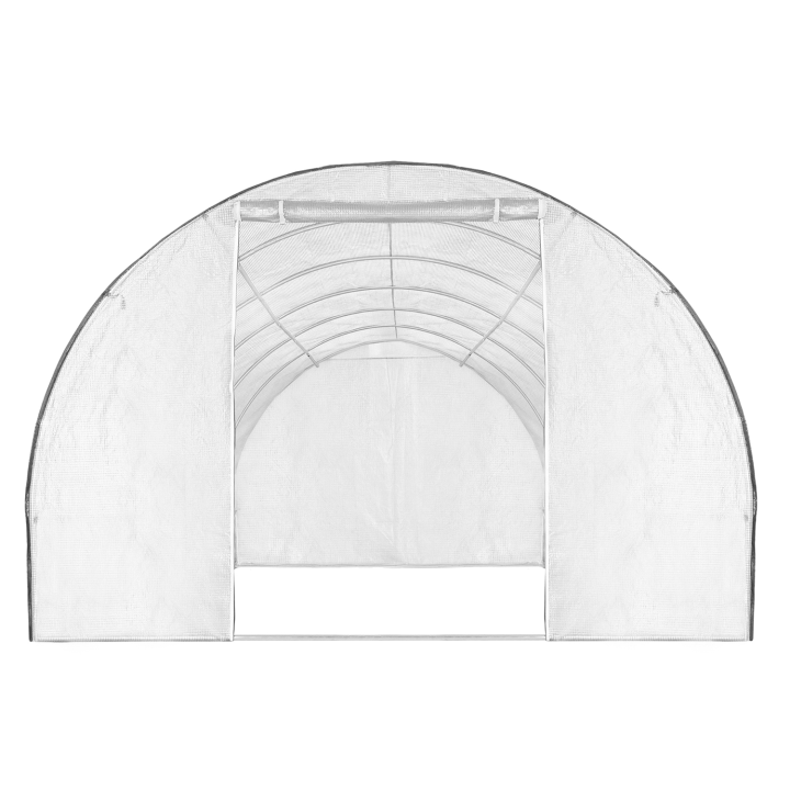 Serre tunnel de jardin 18M² blanche relevable avec moustiquaire