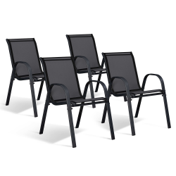 Lot de 4 chaises de jardin LYMA métal et textilène empilables noires