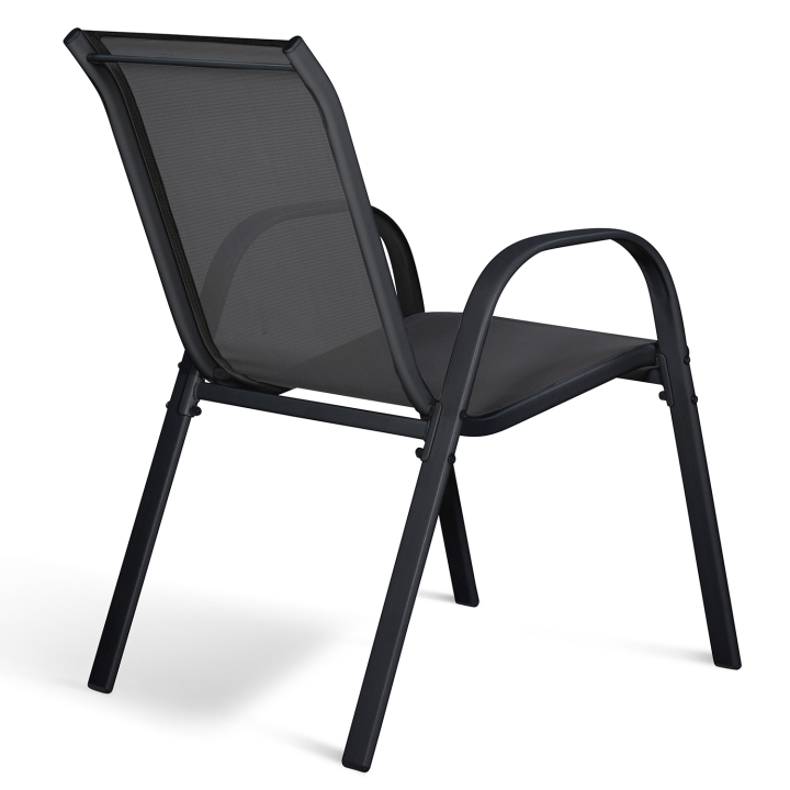 Lot de 4 chaises de jardin LYMA métal et textilène empilables noires