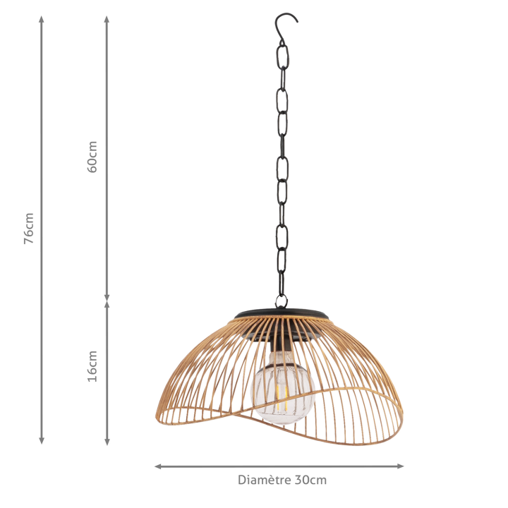 Lampe solaire extérieure SYDNEY suspension en métal effet rotin