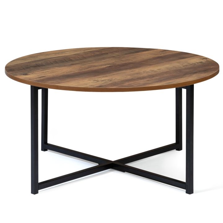 Table basse ronde HAWKINS 80 cm effet vieilli design industriel