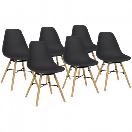Chaises noires design ajourées pieds en bois x4 - MANDY