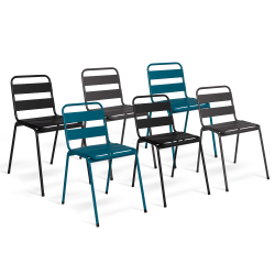 Lot de 6 chaises de jardin en acier mix color gris anthracite, noir et bleu