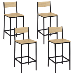 Lot de 4 tabourets de bar DETROIT avec dossier chaise de cuisine design industriel