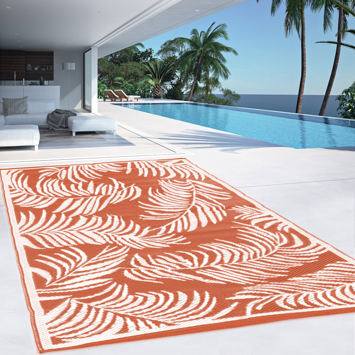 Tapis extérieur COCO tropical terracotta et blanc 180 x 280 CM