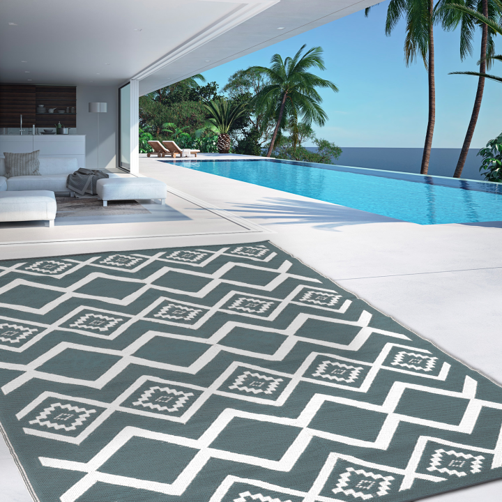 Alfombra de exterior MASINKA gris y blanca 180 x 280 CM