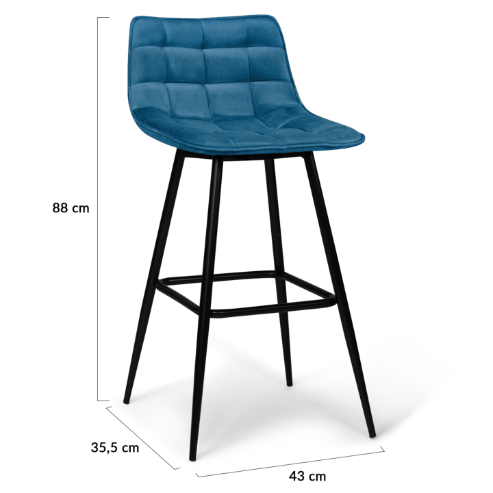 Lot de 4 tabourets de bar MADY en velours mix color bleu, gris clair, gris foncé, jaune