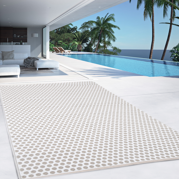 Alfombra de exterior barata beige y blanca 270 x 370 cm | ID Market