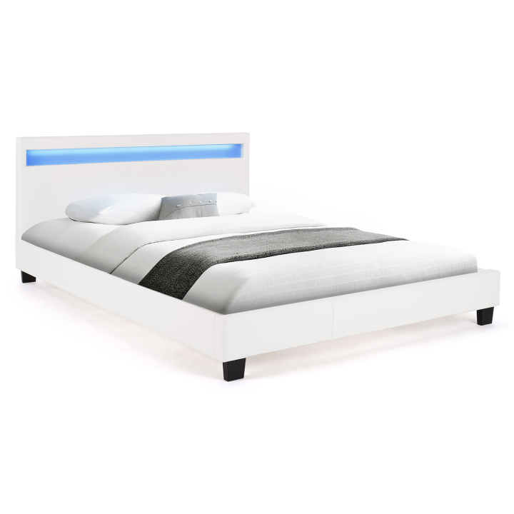 Cama LED blanca barata 140x190 cm - NEO | ID Market