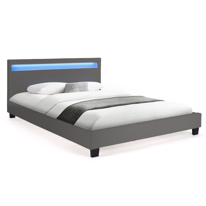 Cama LED gris 140x190 cm barata - NEO | ID Market