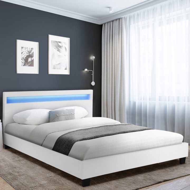 Cama LED blanca barata 140x190 cm - NEO | ID Market