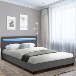 Cama LED gris 140x190 cm barata - NEO | ID Market