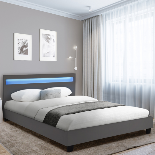 Lit LED simple 120x190 cm avec sommier, tête de lit confortable
