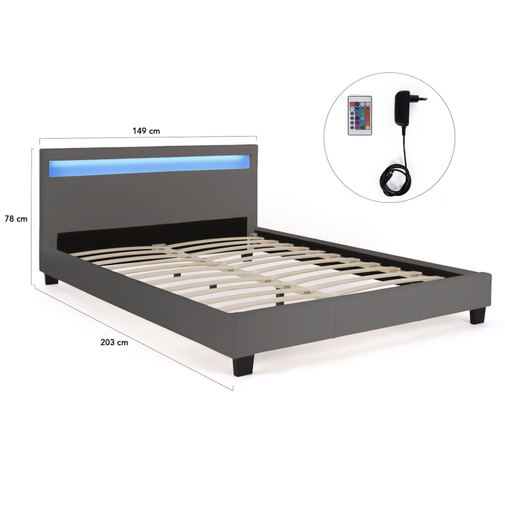 Cama LED gris 140x190 cm barata - NEO | ID Market