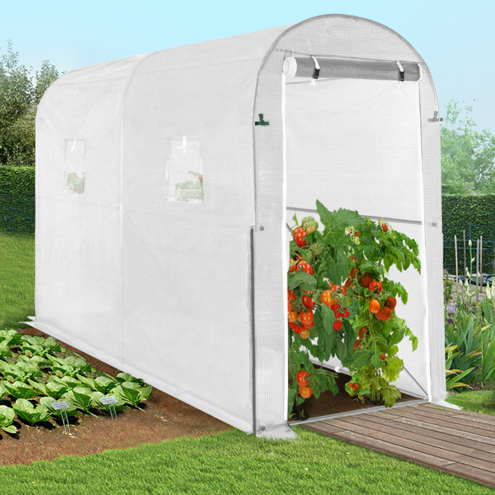 Cubierta de repuesto 130gr/m² para invernadero de tomates blanco de 3m² con 2 ventanas + puerta con cremallera