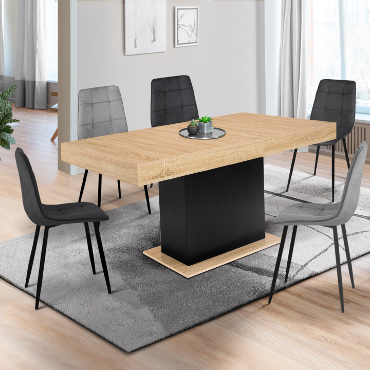 Table à manger extensible rectangle EDEN 6-10 personnes bois et noir 160-200 cm