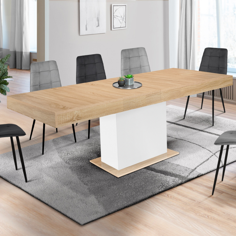 Table scandinave extensible INGA 4-6 personnes plateau bois pieds blancs  120-160 cm