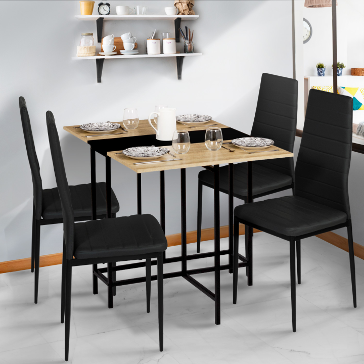 Table console pliable EDI 2-4 personnes façon hêtre et noir design industriel 103 x 76 cm