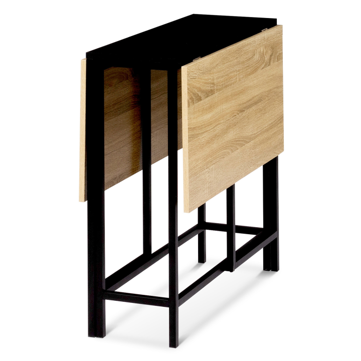 Table console pliable EDI 2-4 personnes façon hêtre et noir design industriel 103 x 76 cm