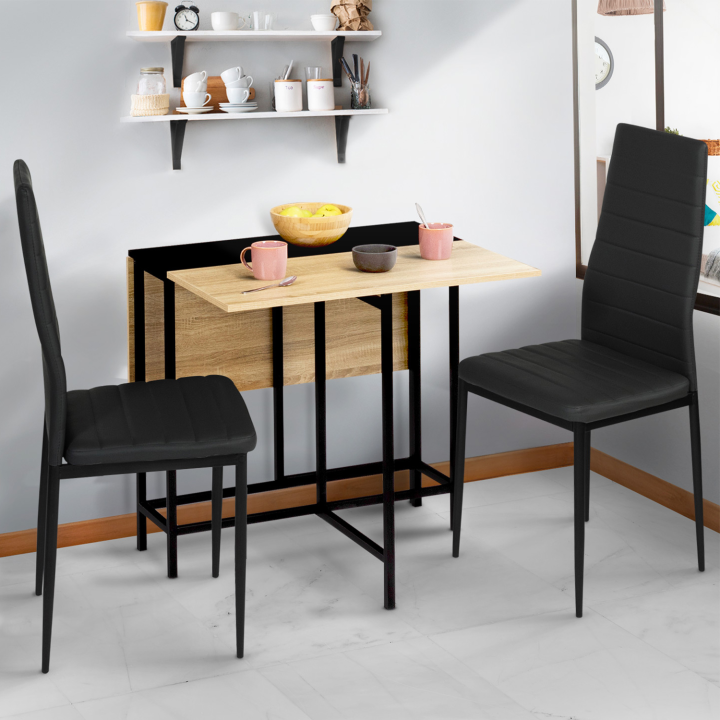 Table console pliable EDI 2-4 personnes façon hêtre et noir design industriel 103 x 76 cm